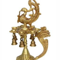 Aakrati Gold Toned Brass Peacock-Design Table Diya With Hanging Bells-image-70