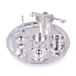 ojas Grey Metal Pooja Thali-image-49