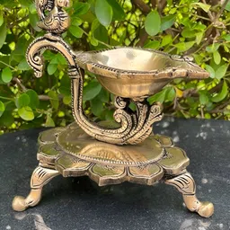 Aakrati Gold Toned Brass Peacock-Design Diya-13
