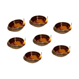 Aakrati Gold Toned 7 Pieces Brass Textured Brass Pooja Diya-5
