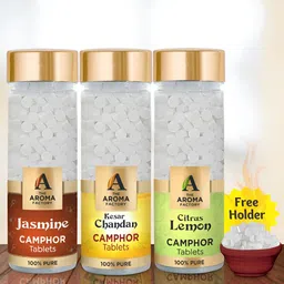 The Aroma Factory 3-Pcs White Jasmine, Kesar Chandan & Citrus Lemon Scented Camphors-54