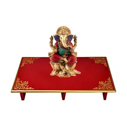 Lal Haveli Red Wooden Pooja Peeta Chowkie-image-29