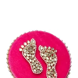 PLAYFUL STITCHES Pink Wooden Maa Laxmi Charan Paduka-image-38
