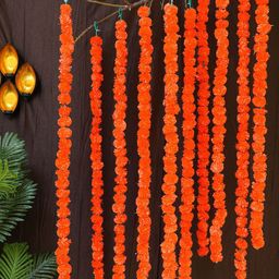 TIED RIBBONS Orange Set of 10 Diwali Marigold Flowers Garland-7