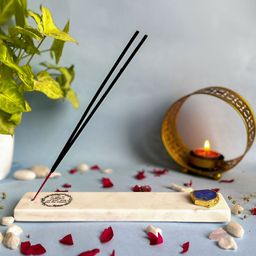HOMEARTE Blue Agate Gayatri Mantra Marble Incense Stick Holder-image-7