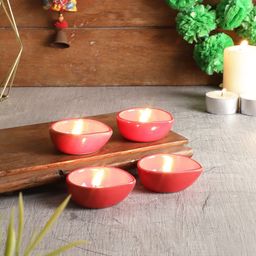 MIAH Decor Set of 4 Red Traditional Ceramic Diyas-41