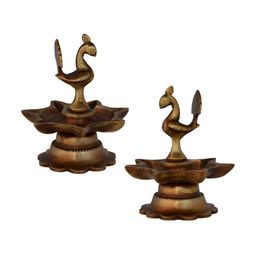 Aakrati Gold Toned 2 Pieces Brass Peacock Pooja Diyas-image-20