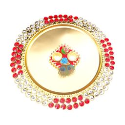 PUFFSMART Red & White Metal Double Stone Pooja Thali-image-39