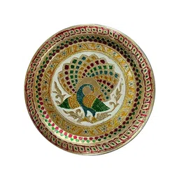 PUFFSMART Green & Gold toned Metal Pooja Aarti thali-picture-13