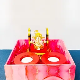 Frizka Yellow & White Ganpati Idol & Tea light Candle Holder Set-image-93
