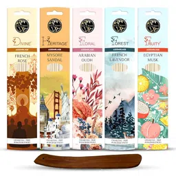 SOUL & SCENTS 5-Pcs Brown Textured Fragrance Incense Sticks With Wooden Stand-2