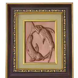 Pray Everyday Brown & Copper Toned Two Fishes in Water Self Design Wall Photo Frame-image-82