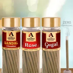 The Aroma Factory Brown 3 Pcs Wooden Chandan Rose & Gugal Fragrance Incense Sticks-27