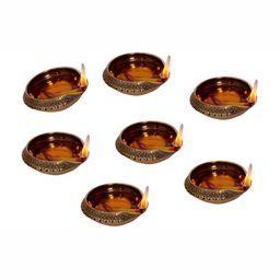 Aakrati Yellow 7 Pcs Textured Brass Diyas-image-24