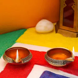 TIED RIBBONS Antique 2 Pieces Gold-Toned Textured Brass Diyas-20