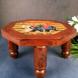 apka mart Brown & Yellow Wooden Chowki Bajot-image-58