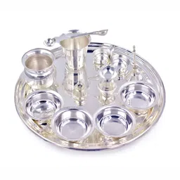 ojas Grey Metal Pooja Thali-image-47