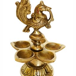 Aakrati Brass Peacock-Design 5-Wicks Table Diya-5