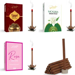 THE RUPAWAT Perfumery House 3-pcs Brown Gugal Mogra & Rose Incense Sticks-42