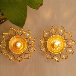 Fashion Bizz Set of 2 Gold-Toned Textured Phool Diyas-36
