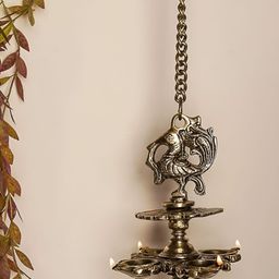 Aakrati Gold toned Brass Textured Bird Hanging Diya Puja Essentials-image-70