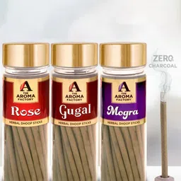 The Aroma Factory Brown 3Pcs Wooden Incense Stick Rose Gugal Mogra Dhoop Batti-48