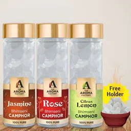 The Aroma Factory White 3 Pieces Jasmine, Rose & Citrus Lemon Bhimseni Scented Camphors-35