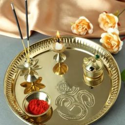 DSH Crafting Your Curiosity Gold-toned Textured Brass Pooja Thali Set-28
