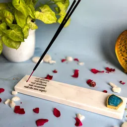 HOMEARTE Marble With Blue Agate Namokar Mantra Incense Stick Holder-image-22