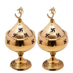 Fashion Bizz Set Of 2 Gold-Toned Om Diya Pooja Essentials-image-47