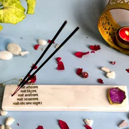HOMEARTE Beige Agate Namokar Mantra Printed Incense Stick Holder-image-3