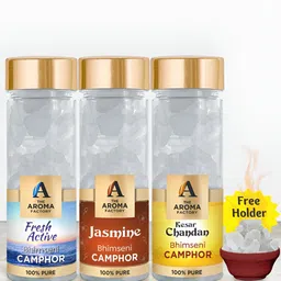 The Aroma Factory White 3 Pieces Fresh Active, Jasmine & Chandan Bhimseni Pooja Camphors-12