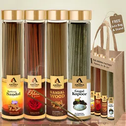 The Aroma Factory Green 4 Pieces Chandan, Sandalwood, Rose, Kapoor Incense Agarbattis-image-42
