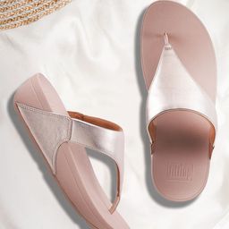fitflop Women Rose Gold Leather Wedge Sandals-43