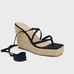 20Dresses Black Strappy Suede Wedge Heel Gladiators-34