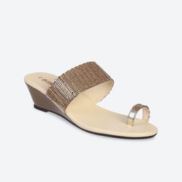 Biba Women Gold-Toned Embellished PU Wedge Heels-41