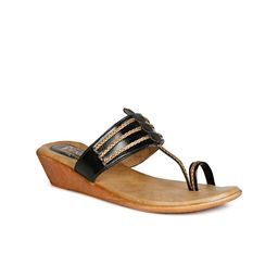 Denill Black & Tan Brown Embellished Ethnic Wedge Sandals-28