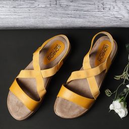 Monrow Yellow Colourblocked PU Wedge Sandals-25