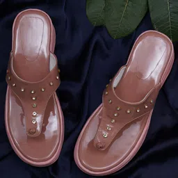 Misto Women Peach-Coloured Stone Studded Flatform Heels-26