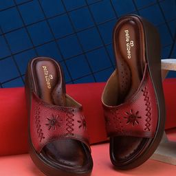 Pelle Albero Textured Leather Slip-On Wedges Heels-40