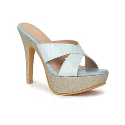 VALIOSAA Blue Textured Party Stiletto Sandals-45