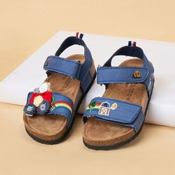 Pantaloons Junior Boys Train Embroidered Fabric Comfort Sandals With Velcro Closure-46