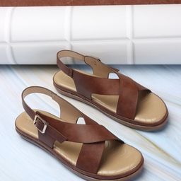 ICONICS Cross Strap Open Toe Flats  Buckle Closure-image-56