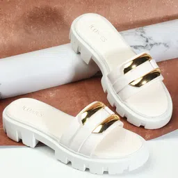 ICONICS Textured Embellished Open Toe Flatform Heels-8