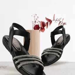 ELLE Embellished Open Toe Flats With Backstrap image 1