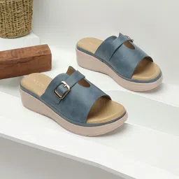 ICONICS Open Toe Buckles Detail Flatform Heeled Mules-image-6