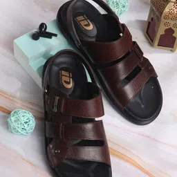 ID Men Textured Lightweight & Flexible Leather Comfort Sandals-picture-5