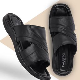 FAUSTO Men Black Leather Lightweight Comfort Sandals-image-82