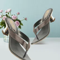 madam glorious Embellished Open-Toe Block Heels-17