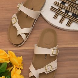 BRISKERS Women Off White One Toe Flats with Buckles-image-43